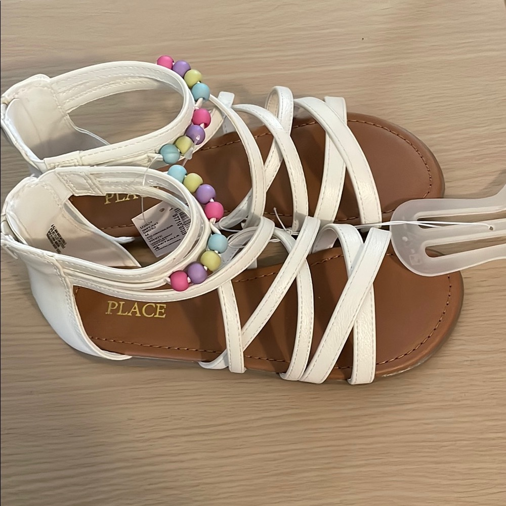 The Children's Place White and Brown Sandals with Adjustable Ankle Strap